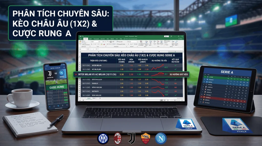 Kỹ thuật bắt kèo Serie A (1X2) và cược Rung trận đại chiến Serie A 2026/2027 2 kèo châu âu và cược rung