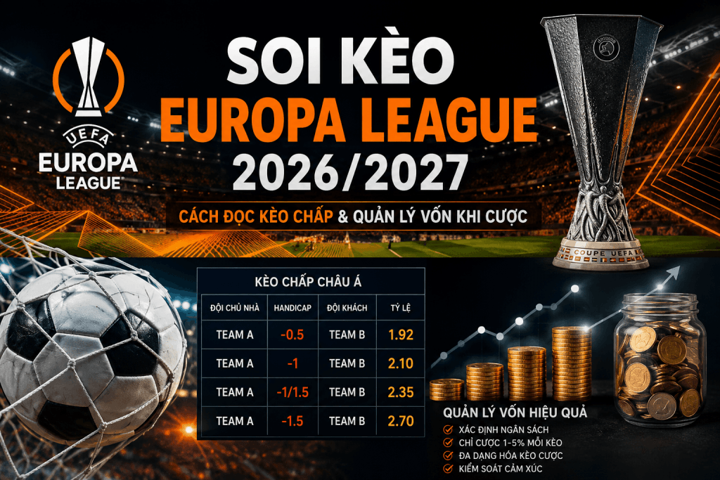 Soi kèo Europa League 2026/2027:Cách đọc kèo chấp & Quản lý vốn khi cược 1 soi kèo europa league